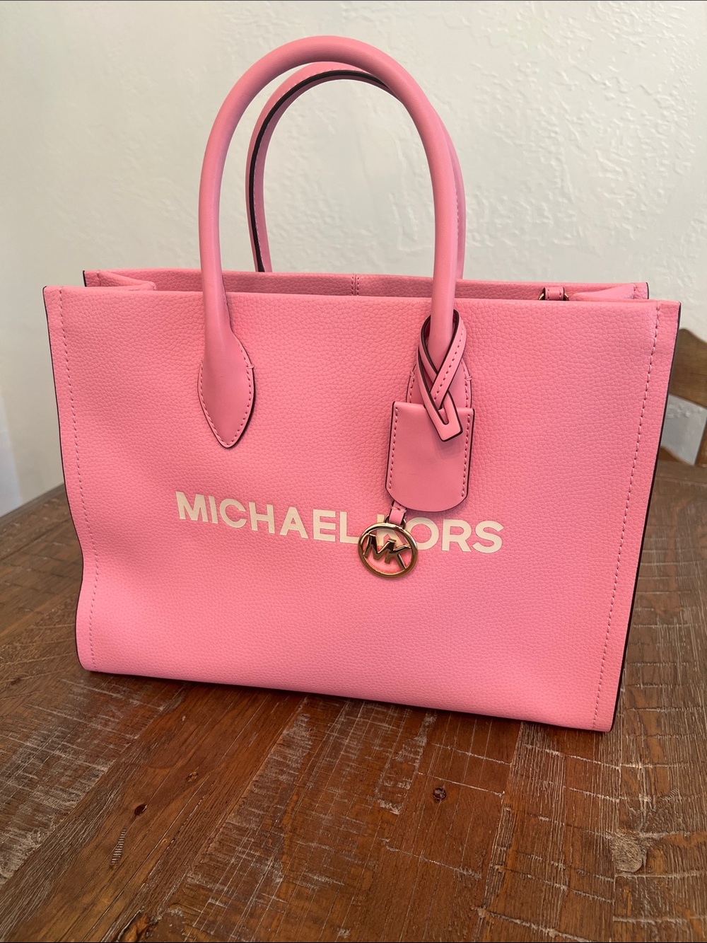 MICHAEL KORS  Mirella Pebbled Pink Leather Tote with MK Charm